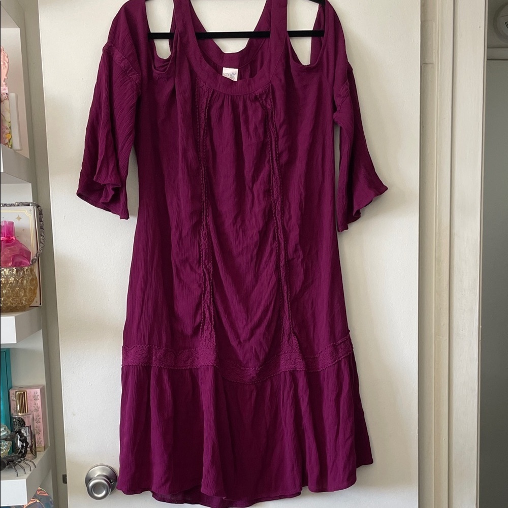 Terra & Sky|Boho Cold Shoulder Tiered Crochet 3/4 Sleeve Dress|1X|EUC - Picture 4 of 11
